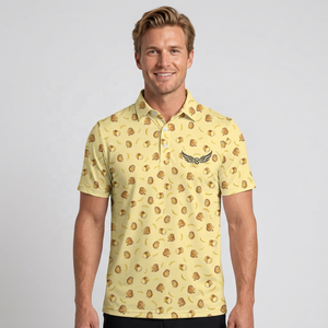 Camiseta de Golf de Manga Corta para Hombre, Color Amarillo Sólido, con Logotipo Frontal, Diseño Casual Transpirable de Poliéster/Algodón - Product Image 5