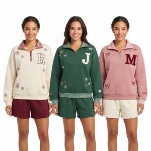 <b>Women's</b> Christmas Fleece <b>Quarter</b> <b>Zip</b> <b>Sweatshirt</b> and Shorts Set Holiday 2 Piece Outfit - Product Image 4