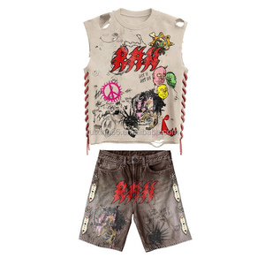 Ensemble T-shirt et short respirant pour homme MANWA, imprimé numérique noir, peint à la main, séchage rapide, 320g, idéal pour l'été et le sport - Product Image 1