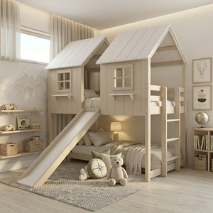 Modern Kids Bunk <b>Bed</b> <b>House</b> Design Solid Wood Twin Size Slide Scandinavian Style Eco-friendly Convertible Vietnam - Product Image 6