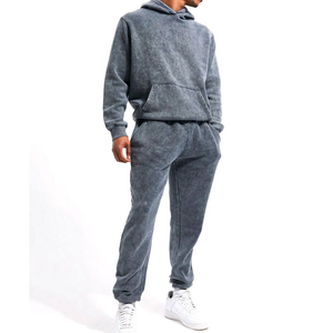 Men Acid Wash Gym Tracksuit Casual Jogging Suit Cotton Blend Sportswear Fitness Training Wear Custom Logo Outfit Set - Product Image 2