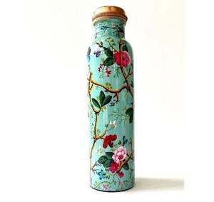 Botella de agua de cobre con diseño de rama de flor de cerezo, botella reutilizable con estampado azul cielo, decorativa, para viajes, oficina, cocina - Product Image 1