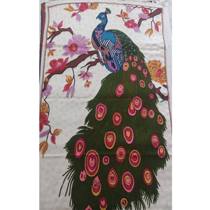 Luxury Kashmiri Aari Embroidery <b>Wall</b> Hanging 5 Feet X 3 Feet Textile Art Peacock design Sustainable Bohemian Accent Decor - Product Image 1