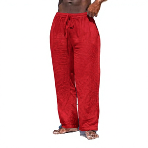 Pantalon décontracté pour homme 100 % lin, coupe droite, respirant, écologique, séchage rapide, léger, avec cordon de serrage, taille moyenne à grande - Product Image 4