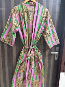 Bata Kimono de Algodón Transpirable con Estampado Floral y Cuello en V con Cordón, Bata de Baño a Rayas para Mujer, Ropa de Estar por Casa Estilo Boho, Cubrebaño de Playa - Product Image 1