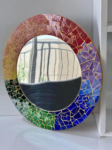Miroir mural en mosaïque fait main avec miroir rond en mosaïque colorée pour la décoration murale du salon et de la chambre à coucher - Product Image 3