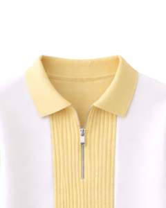 Sudadera Polo Personalizada Amarilla y Blanca con Cierre de Cremallera, Paneles Acanalados, Estilo Casual, Forro Polar, Manga Larga, Prenda Superior Urbana Premium - Product Image 5