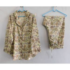 Pijama de algodón con estampado Floral de bloque de mano colorido indio para mujer, pijama informal bohemio e Hippie para mujer, PJ tejido para verano - Product Image 2
