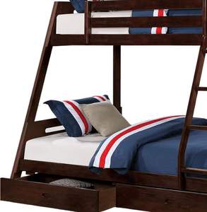 Cama litera doble sobre matrimonial de madera maciza de pino, diseño tradicional color marrón espresso TNT, duradera, con escalera y 2 cajones, de Binh Duong. - Product Image 2