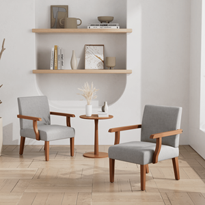 Set di 2 Poltrone in Tessuto con Tavolino Rotondo in Legno per Soggiorno - Product Image 4