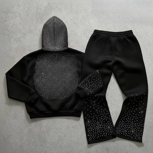 2026 Star Pattern Rhinestone Hoodie Baggy Flared Sweatpants Set Premium Heavy Cotton Jumper <b>Aesthetic</b> Oversized Unisex Tracksuit - Product Image 2
