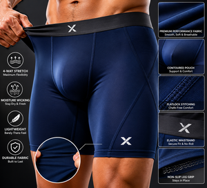 X Sports City <b>Men</b> <b>Compression</b> Wear <b>Shorts</b> Solid Waterproof Elastic Waist Mid Canvas Polyester Spandex Gym MMA Customized OEM/ODM - Product Image 4