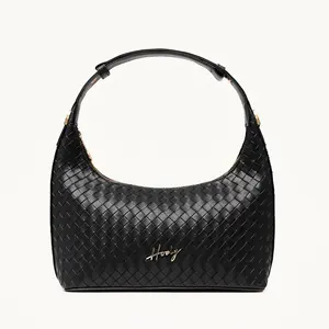 Sac à main Rosella en cuir synthétique tissé pour femme avec bandoulière réglable, fermeture éclair, doublure en satin imperméable, idéal pour les sorties décontractées et le shopping - Product Image 1