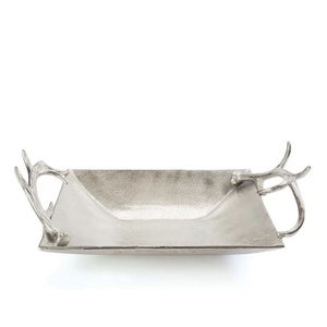 Tazón con Diseño de Forma de Asta de Ciervo, Asas Laterales, Forma Rectangular, Plateado, Diseño Moderno, Regalo Novedoso, el Más Solicitado - Product Image 1