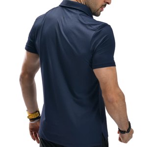 Polo pour homme en tissu gaufré bleu marine, léger, en polyester et élasthanne, respirant, anti-humidité, coupe ajustée, pour le golf, décontracté, OEM - Product Image 4