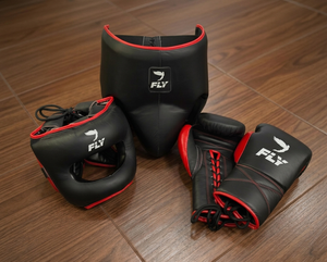 Ensemble de boxe MMA Fly SuperLace |   Équipement de boxe personnalisable en cuir de vachette véritable : protège-nez, protège-tête et protège-pénis - Product Image 4