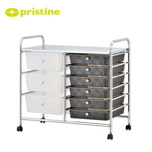 Rolling <b>Storage</b> Cart with 9 <b>Drawers</b> Chrome Frame Plastic Organizers for Office or Living Room Minimalist Design Easy Cleaning - Product Image 4
