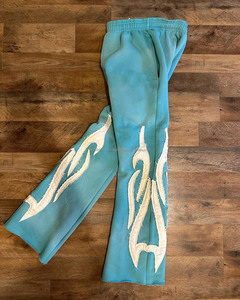 OEM Vintage Distressed Embroidery Patch Trousers 100% Cotton Streetwear Casual Sun Fade Baggy <b>Applique</b> Acid Wash Flared Pants - Product Image 3