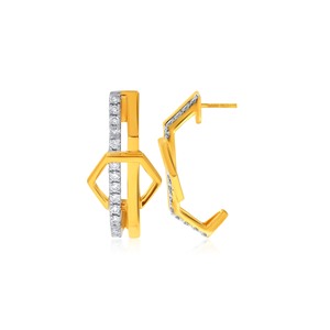 Boucles d'oreilles clous en or jaune 18 carats avec diamants, design barre géométrique, diamants de laboratoire taille brillant rond, bijoux minimalistes - Product Image 3