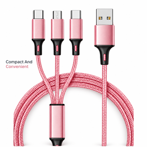 สายชาร์จ USB 3 in 1 ทนทาน ยาว 120 ซม. สายถักไนลอน ป้องกันการพันกัน พร้อมหัว<span class=keywords><strong>ต</strong></span>่อหลายแบบ สำหรับโทรศัพท์ Type C, Micro และ 8 Pin - Product Image 1
