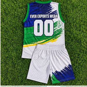 Ensemble de maillots et shorts de basketball personnalisés blancs, verts et bleus pour équipes scolaires, de club et de ligue – Tenue de club - Product Image 2