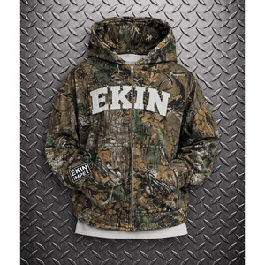 เสื้อฮู้ดดี้ลายพราง Real Tree ผ้าเฟรนช์เทอร์รี่ 500gsm แบบสั่งทำพิเศษ ปักลายแบบดิสเทรส ซิปหน้า ผ้าฝ้าย 100% สำหรับผู้ชาย - Product Image 1