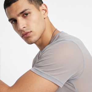 T-shirt léger en maille transparente, manches courtes, style mode, fabricant de t-shirts en maille transparente pour hommes - Product Image 6