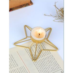 Support de bougie chauffe-plat en fil métallique doré de luxe, motif étoile géométrique, centre de table en métal pour bougie votive, décoration de Noël et de mariage pour la maison - Product Image 1
