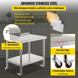Tavolo da Lavoro Professionale in Acciaio Inox 30 X 24 X 35 Pollici con Capacità di Carico di 200 kg e Alzatina Regolabile - Product Image 5