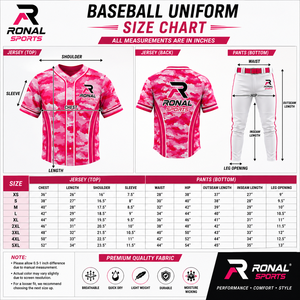 Uniforme de Béisbol RONAL SPORTS, Camiseta de Manga Corta Rosa Camuflaje, Pantalones Blancos, Transpirable, Unisex, para Adultos, Todas las Temporadas - Product Image 6