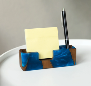 Epoxy Resin And Wood Business <b>Card</b> Holder Rectangular Square Shape Blue And Wood <b>Card</b> Holder For Desk Organization - Product Image 4