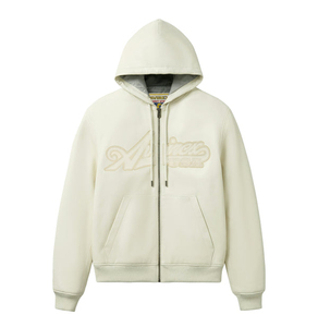 Veste à capuche en cuir crème pour homme, coupe classique, couleur unie, veste bomber à capuche avec fermeture éclair, pour l'automne - Product Image 2