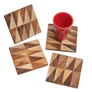 Wooden Square <b>Coaster</b> <b>Set</b> Of 4 Pcs With Wood Finished For Hot & Cold Cover Of Beverage Kitchenware <b>Coaster</b> <b>Set</b> - Product Image 4