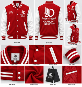 เสื้อแจ็คเก็ตวาร์ซิตี้สีแดงสำหรับผู้ชาย OARH_INT INDUSTRY พร้อมปักโลโก้ตามสั่ง ปิดกระดุมด้านหน้า สวมใส่สบายๆ ในฤดูใบไม้ร่วง - Product Image 6