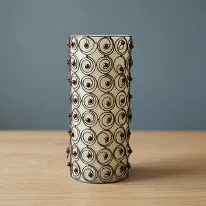 Metal Cylinder Votive <b>Candle</b> Holder With Spiral Wire And <b>Red</b> Beads Durable Home Decoration - Product Image 2