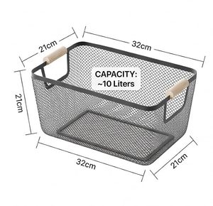 Metal Mesh <b>Storage</b> <b>Basket</b> with Natural Wooden Handles <b>Rectangular</b> Wire Organizer Bin for Kitchen Pantry Bathroom Cabinet Closet - Product Image 2