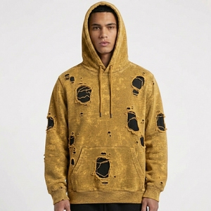 Wholesale Rate Vintage Acid Washed Distressed 100% Cotton Regular Fit Fleece Custom Logo Streetwear Pullover Hoodie Men - Product Image 5