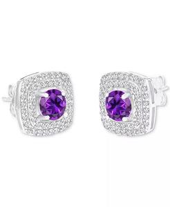 พลอยและไพลินสีขาวที่ปลูกในห้องปฏิบัติการ (5/8 ct. T.W.) ต่างหูทรงสี่เหลี่ยมทรง Halo birthstone ทำจากเงินสเตอร์ลิง | Macy's - Product Image 3