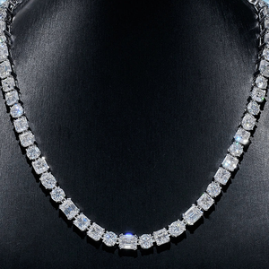 Men's Rhodium Plated 925 Silver Emerald Cut Moissanite <b>Tennis</b> <b>Necklace</b> Box Chain Luxury Everyday Wear - Product Image 6