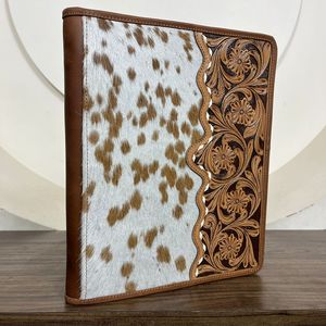 Carpeta exclusiva de cuero genuino con cremallera, Cartera de cuero de vaca, cuaderno de mesa de tiempo, papel de tamaño A4 con múltiples funciones con ranura para tarjeta - Product Image 4