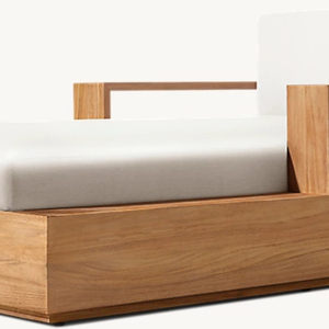 Chaise longue moderne de haute qualité en teck avec accoudoirs, lit de piscine extérieur, mobilier de parc, de resort, d'hôtel, de villa, style minimaliste - Product Image 6