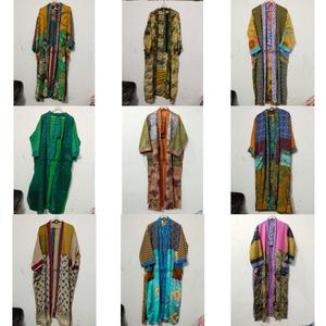 ชุดกิโมโนผ้าไหมซารีวินเทจ 100% สำหรับผู้หญิง ตกแต่งด้วยผ้าปะติดปะต่อ คอวี แขนยาว หรูหรา ระบายอากาศได้ดี แห้งเร็ว ซักเครื่องได้ - Product Image 1