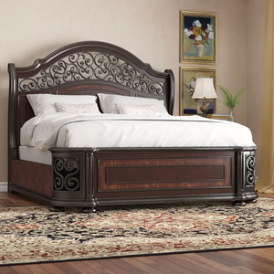Dark <b>antique</b> walnut finish styled with dramatic rococo scrollwork curves and ornate footboard legs, available at wholesale price - Product Image 3