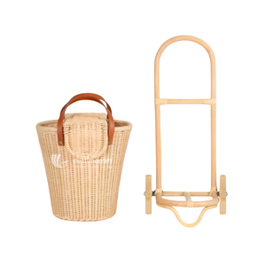 Vintage Style Rattan Rolling Storage <b>Basket</b> Wheels Hand Woven Eco-Friendly Kitchen Living Room Organizer Multifunction Design - Product Image 3