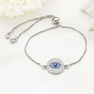 Bracelet en argent sterling 925 avec œil porte-bonheur et zircon cubique pour femme, chaîne coulissante réglable, bijou de protection en zircon cubique bleu - Product Image 3