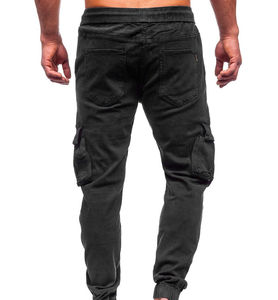 Pantalon de jogging cargo en coton noir pour homme, taille élastique avec cordon de serrage, plusieurs poches, décontracté, respirant, coupe ajustée, automne - Product Image 4