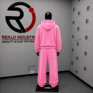 Ensemble de survêtement en velours rose pour femme, sweat à capuche zippé et pantalon large, deux pièces, luxe, décontracté, streetwear, jogging, vente en gros - Product Image 4