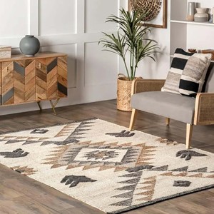 Southwestern Geometric Jute Area Rug Handwoven Flat <b>Weave</b> Modern Extra Thick PET Friendly Living Room Bedroom Floor Decor Mat - Product Image 3