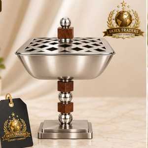 Ensemble de plateaux de service en bois Skies Traders avec brûleur d'encens en métal argenté et boîte de rangement, ensemble de luxe d'oud arabe - Product Image 3
