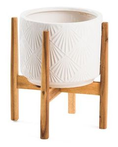 Jardinière noire minimaliste avec support en bois pour plantes d'intérieur ou plantes vertes - Product Image 3